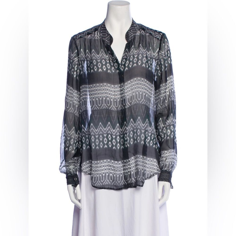 L'AGENCE Womens Blouse Small 100% Silk Floral Abstract Tie Neck Button Up